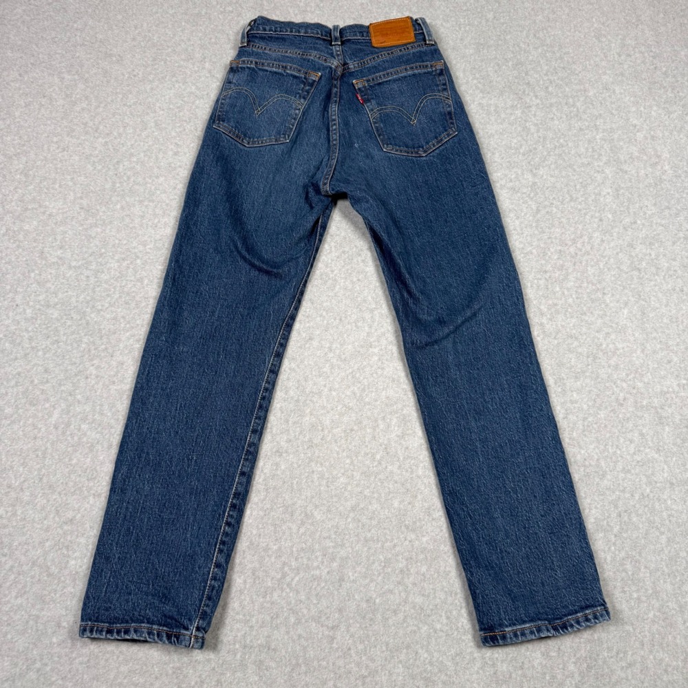 Levis 501 Original Fit Straight Leg Jeans Medium Wash Blue W23 L26 Leather Patch